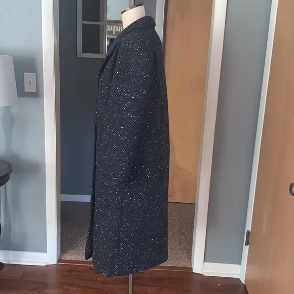 Blue black and white tweed coat